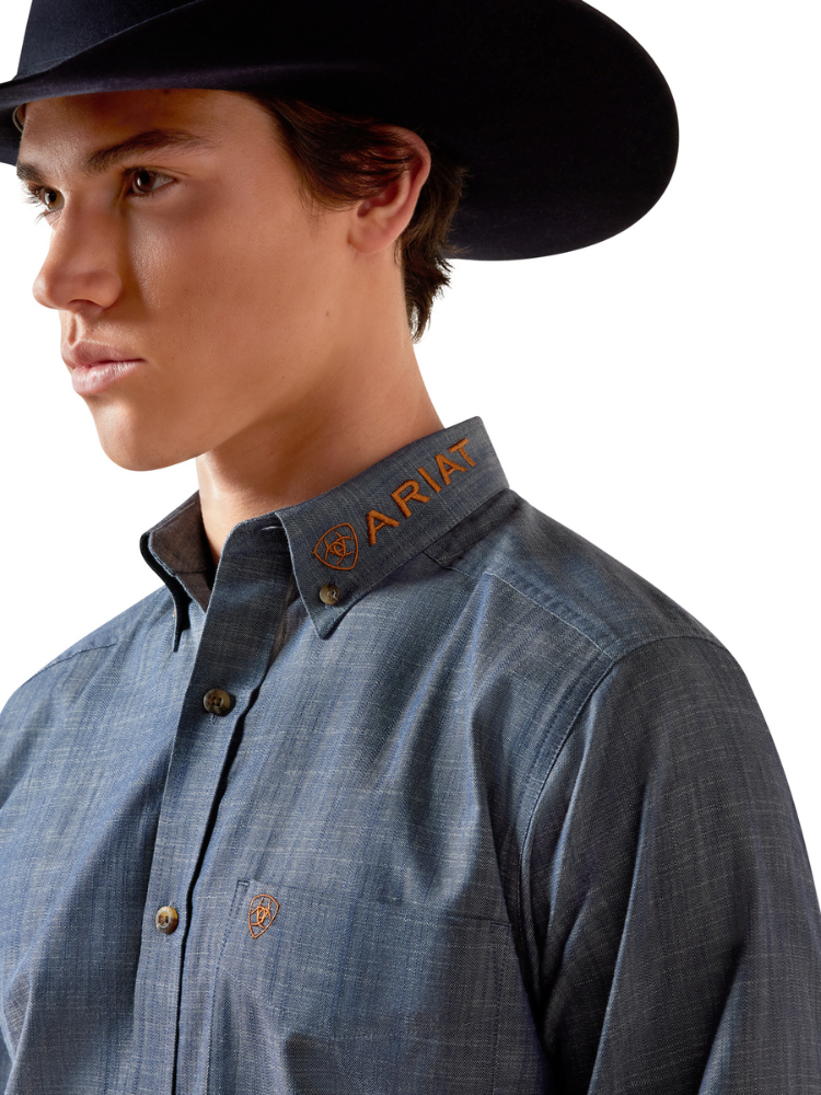 Chemise Western Team Logo Fitted Chambray Blue - Homme