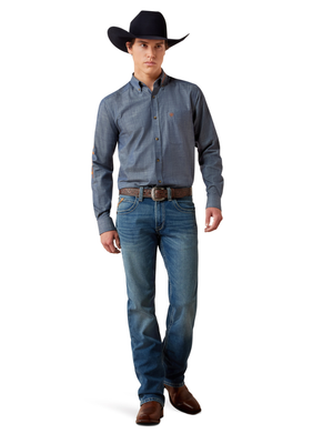 Chemise Western Team Logo Fitted Chambray Blue - Homme