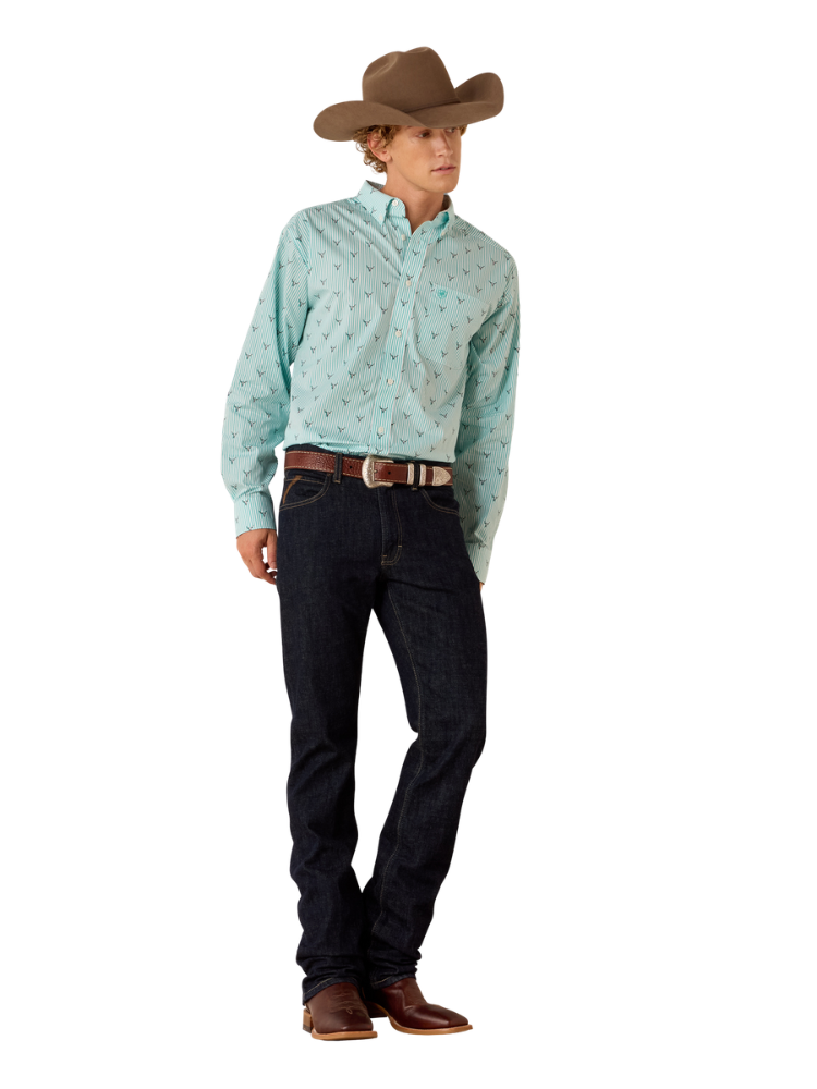 Chemise Wrinkle Free Wilkes Blue Turquoise Steer - Homme