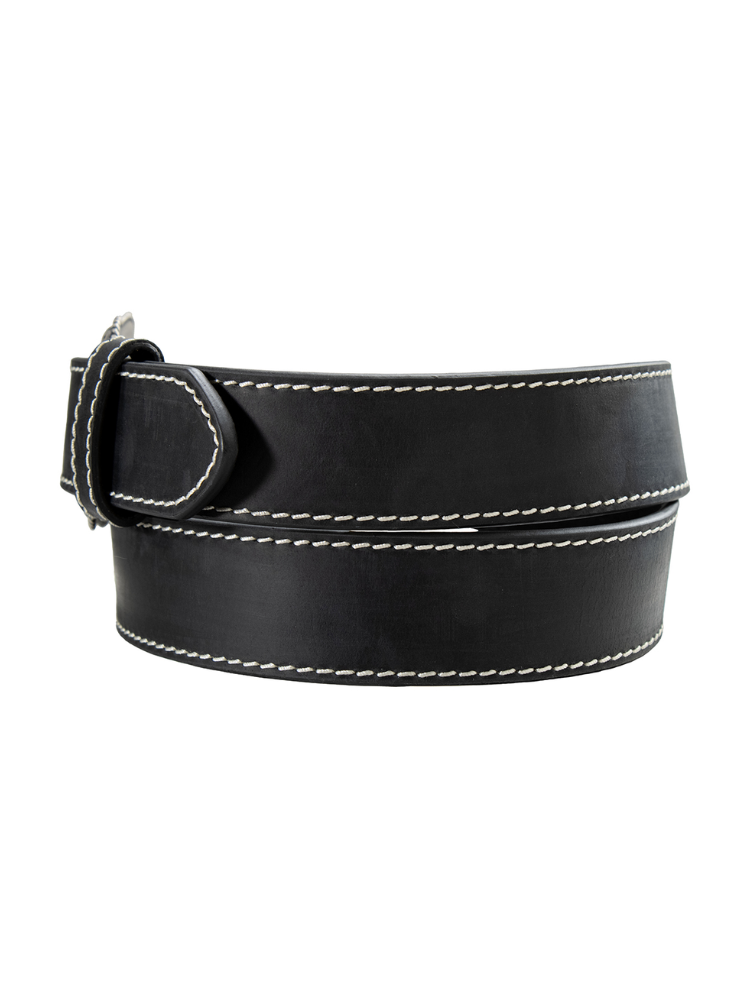 Black leather Western belt with reinforced stitching - Women