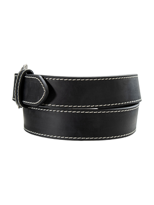 Black leather Western belt with reinforced stitching - Women