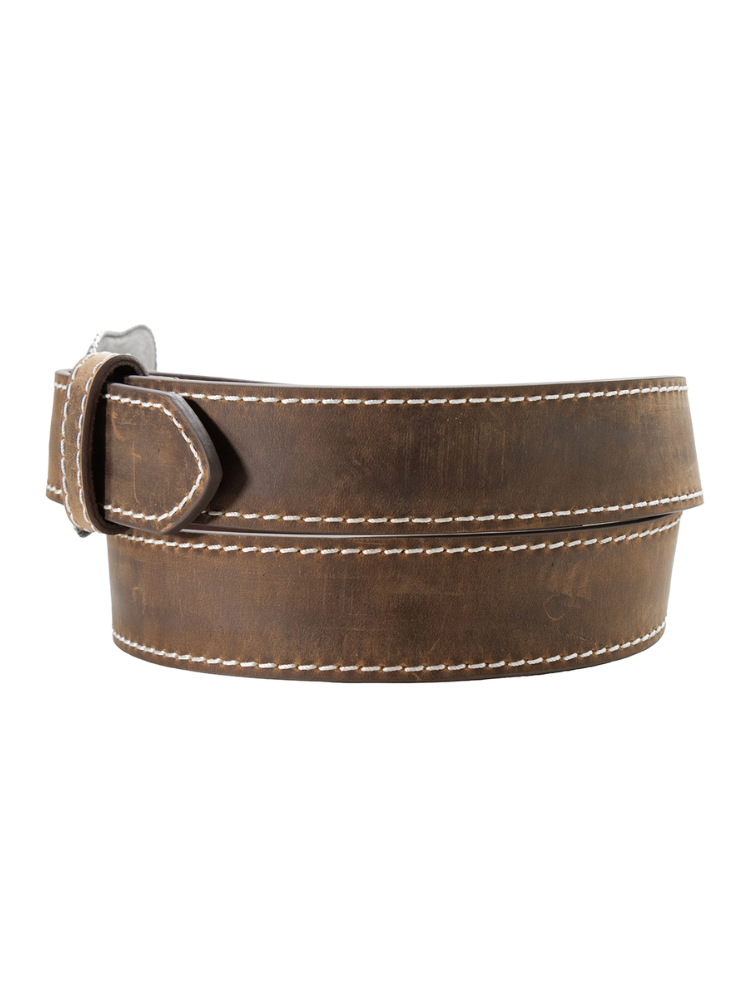 Ceinture Western en cuir brun avec coutures renforcées - Femme