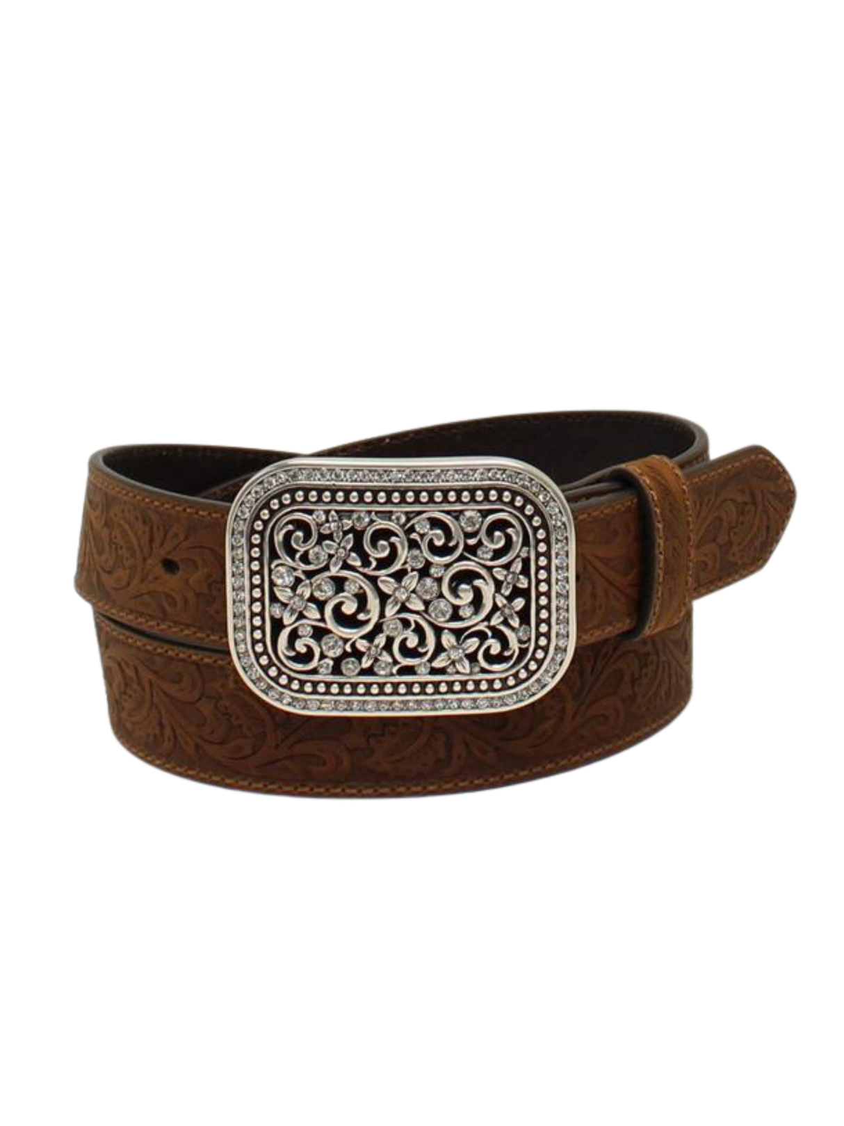 Women's Western Floral Embossed Belt with Buckle