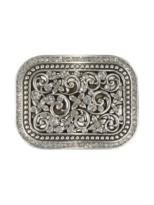 Floral Filigree Belt Buckle with Clear Crystals
