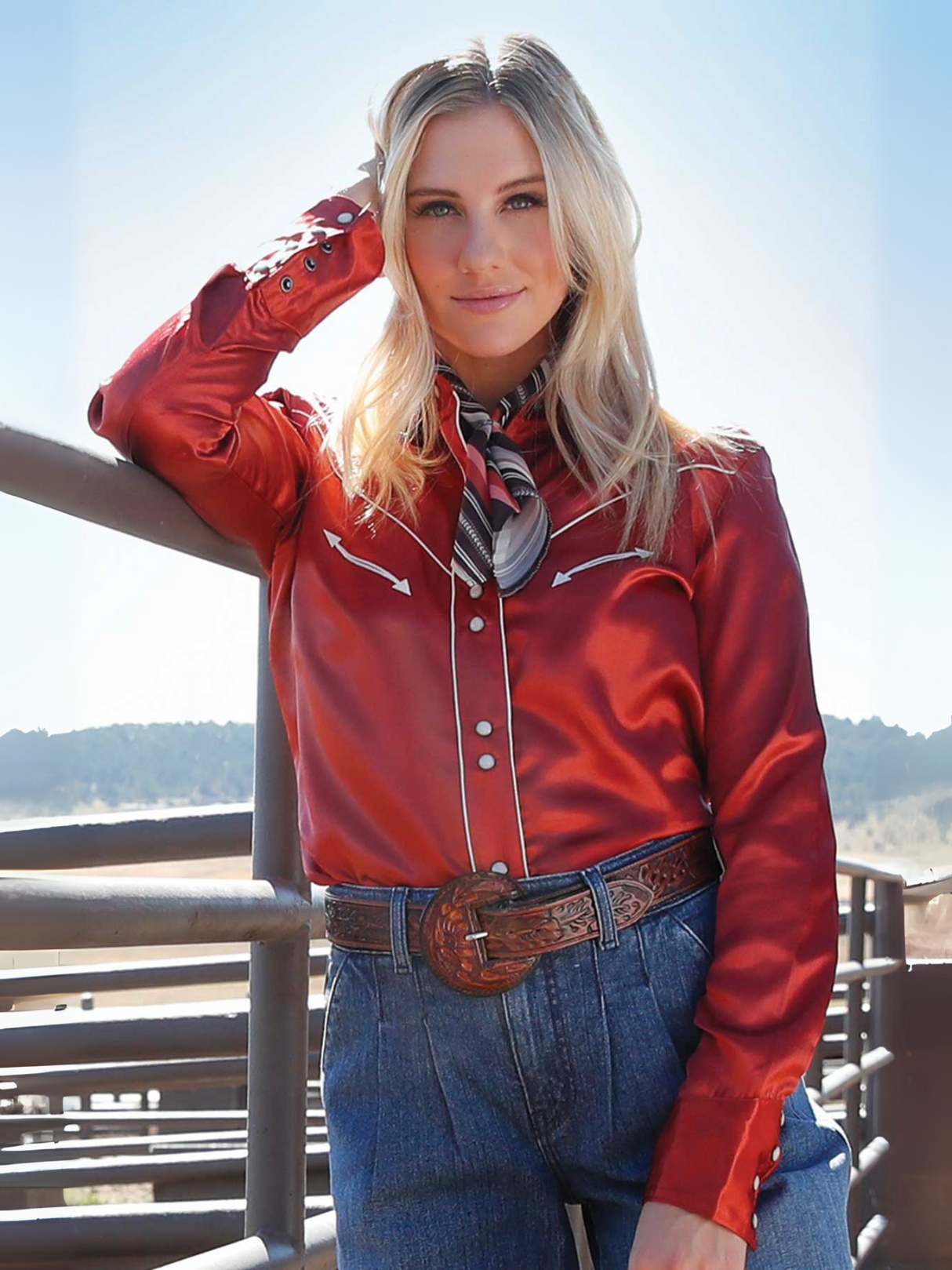 Rust Faux Smile Western Shirt - Women's