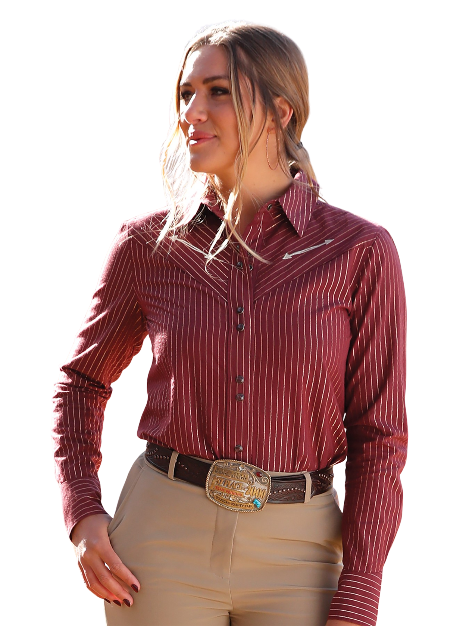 Chemise Western à rayures brillanet broderies - Femme