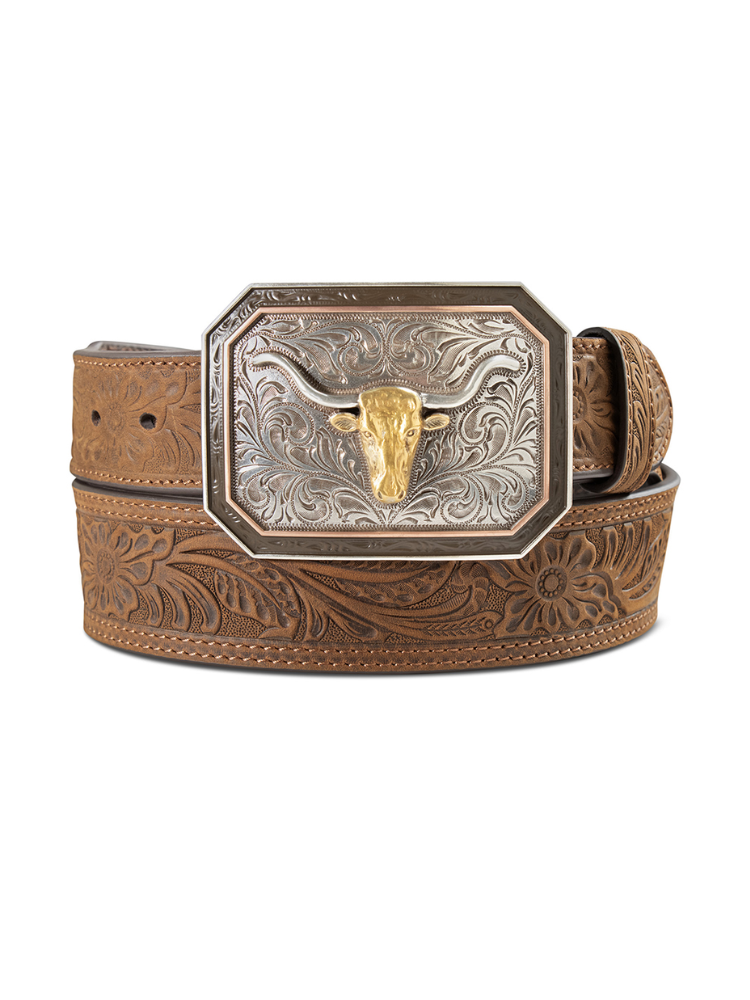 Floral Embossed Belt with Buckle - Men's