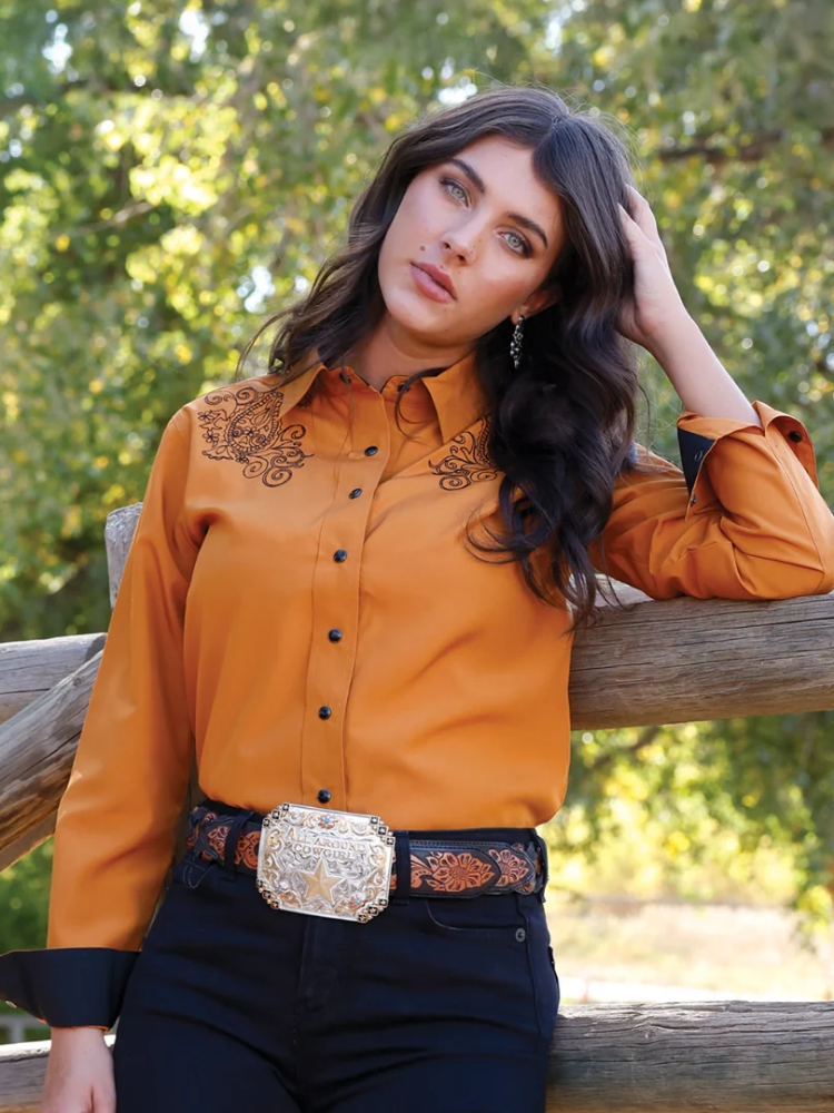 Chemise Western Cuivre avec broderies - Femme