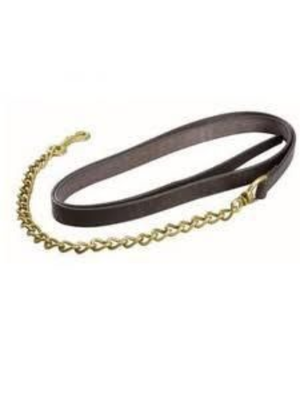 Flat leather leash with chain