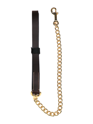 Flat leather leash with chain