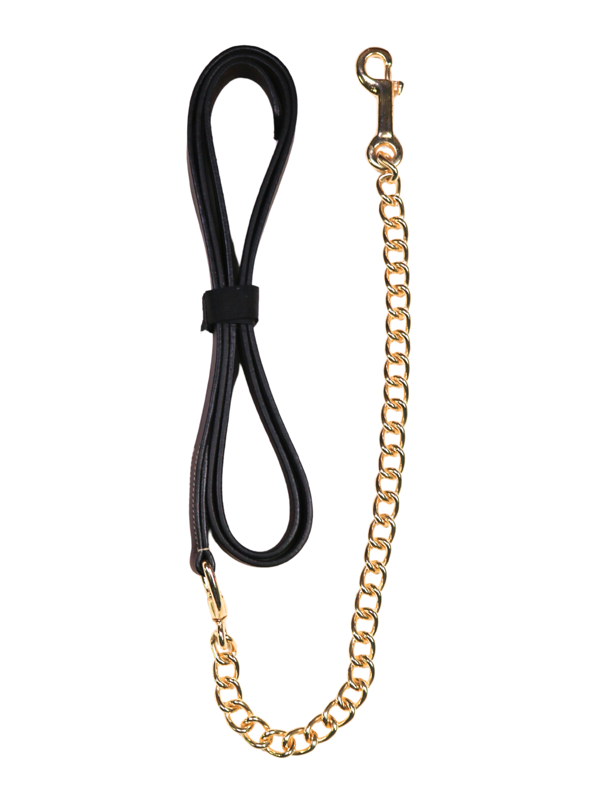 Flat leather leash with chain