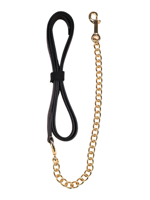 Flat leather leash with chain
