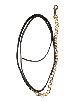 Flat leather leash with chain