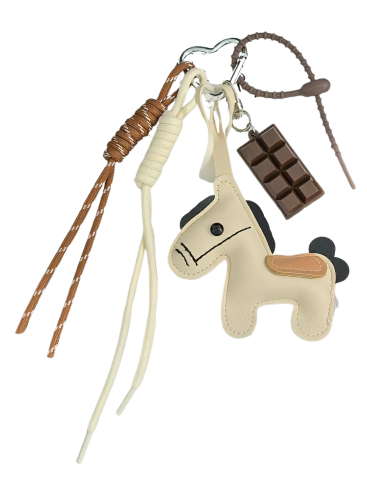 Porte-Clé / Charm de sac cheval similicuir avec chocolat