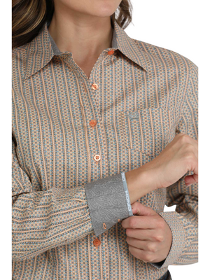 Chemise Orange and Teal Print - Femme