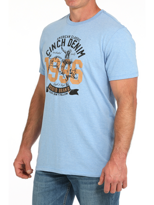 T-shirt bleu pâle à logo western – Homme