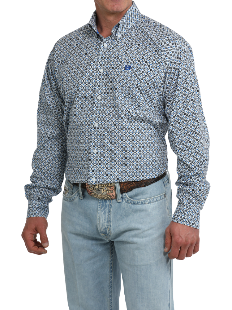 Chemise Western Geo Print Blanc Bleu - Homme