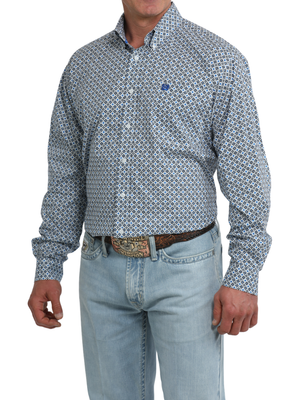Chemise Western Geo Print Blanc Bleu - Homme