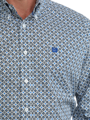 Chemise Western Geo Print Blanc Bleu - Homme