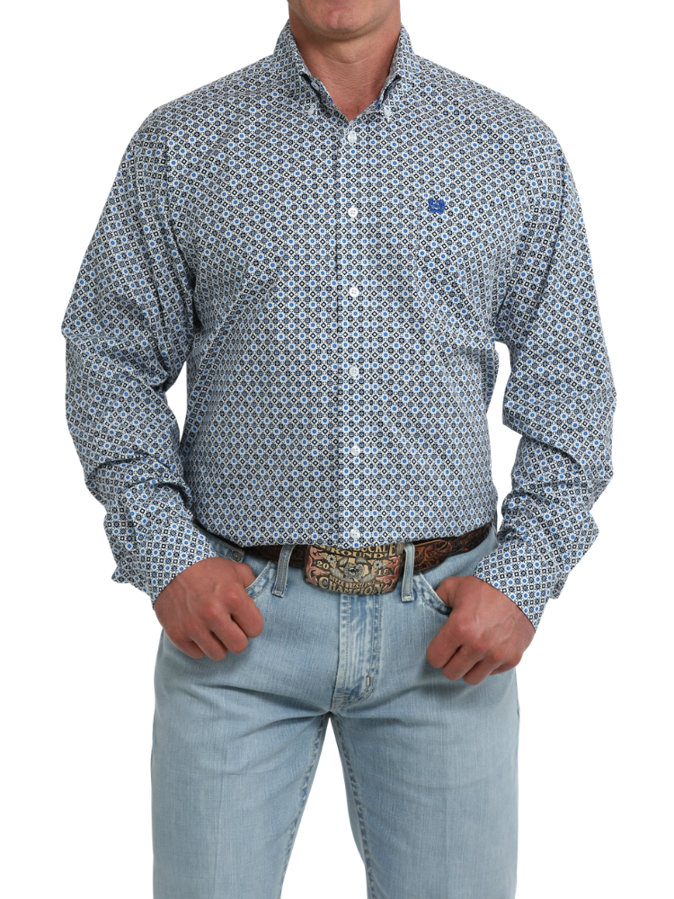 Chemise Western Geo Print Blanc Bleu - Homme