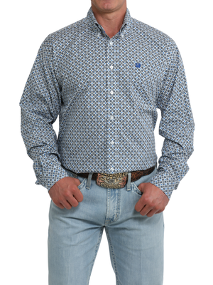Chemise Western Geo Print Blanc Bleu - Homme
