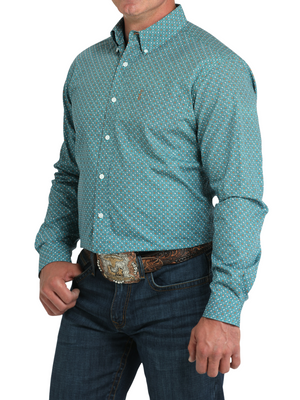 Chemise Western Géométrique Turquoise et Orange - Homme