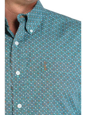 Chemise Western Géométrique Turquoise et Orange - Homme