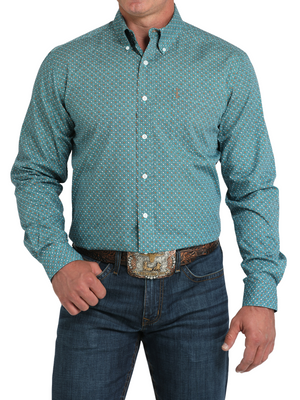 Chemise Western Géométrique Turquoise et Orange - Homme
