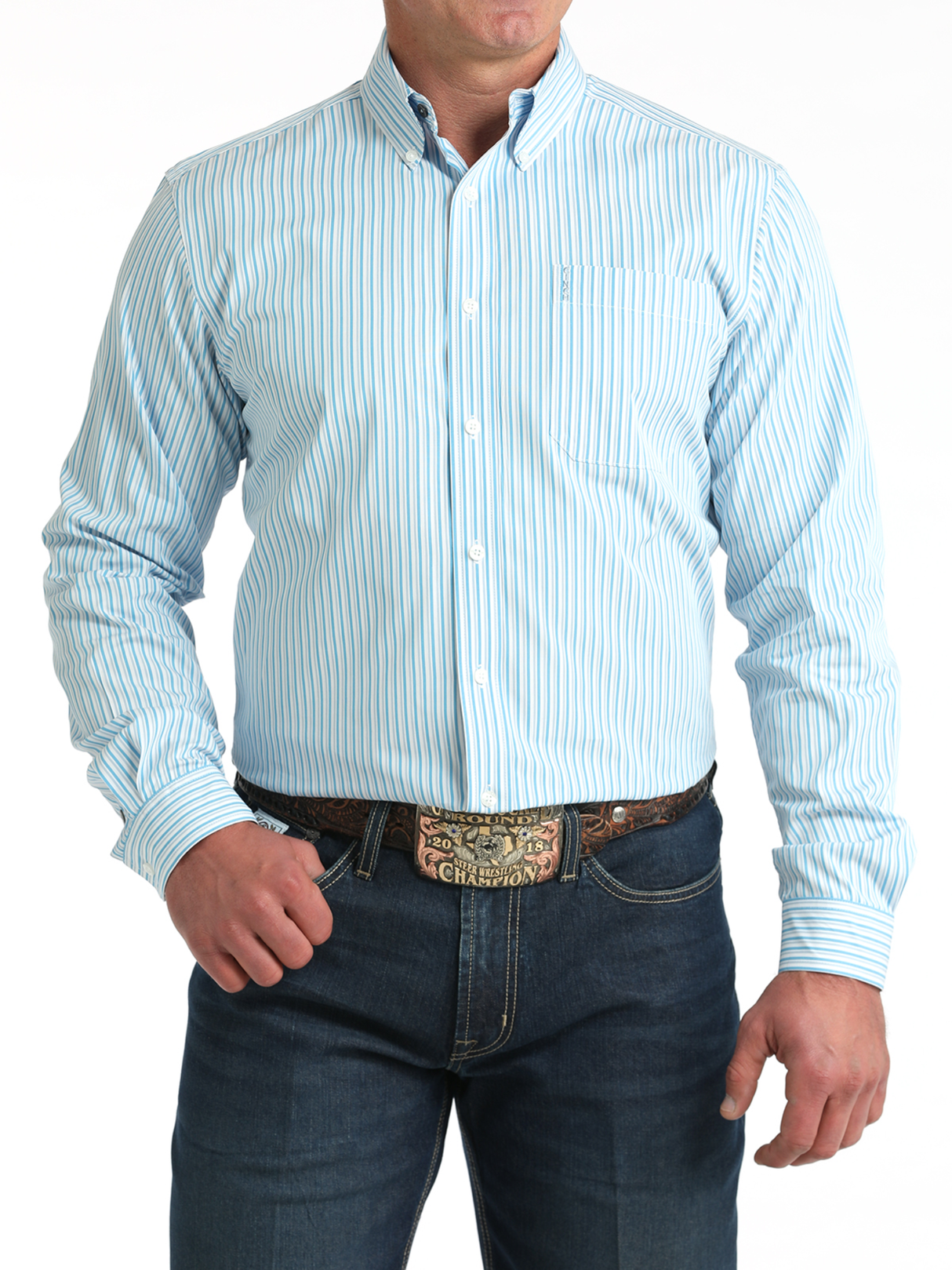Chemise Western Stripe Baby Blue - Homme