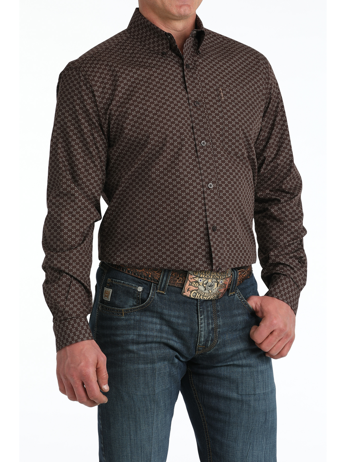 Chemise Western Modern Brown Print - Homme
