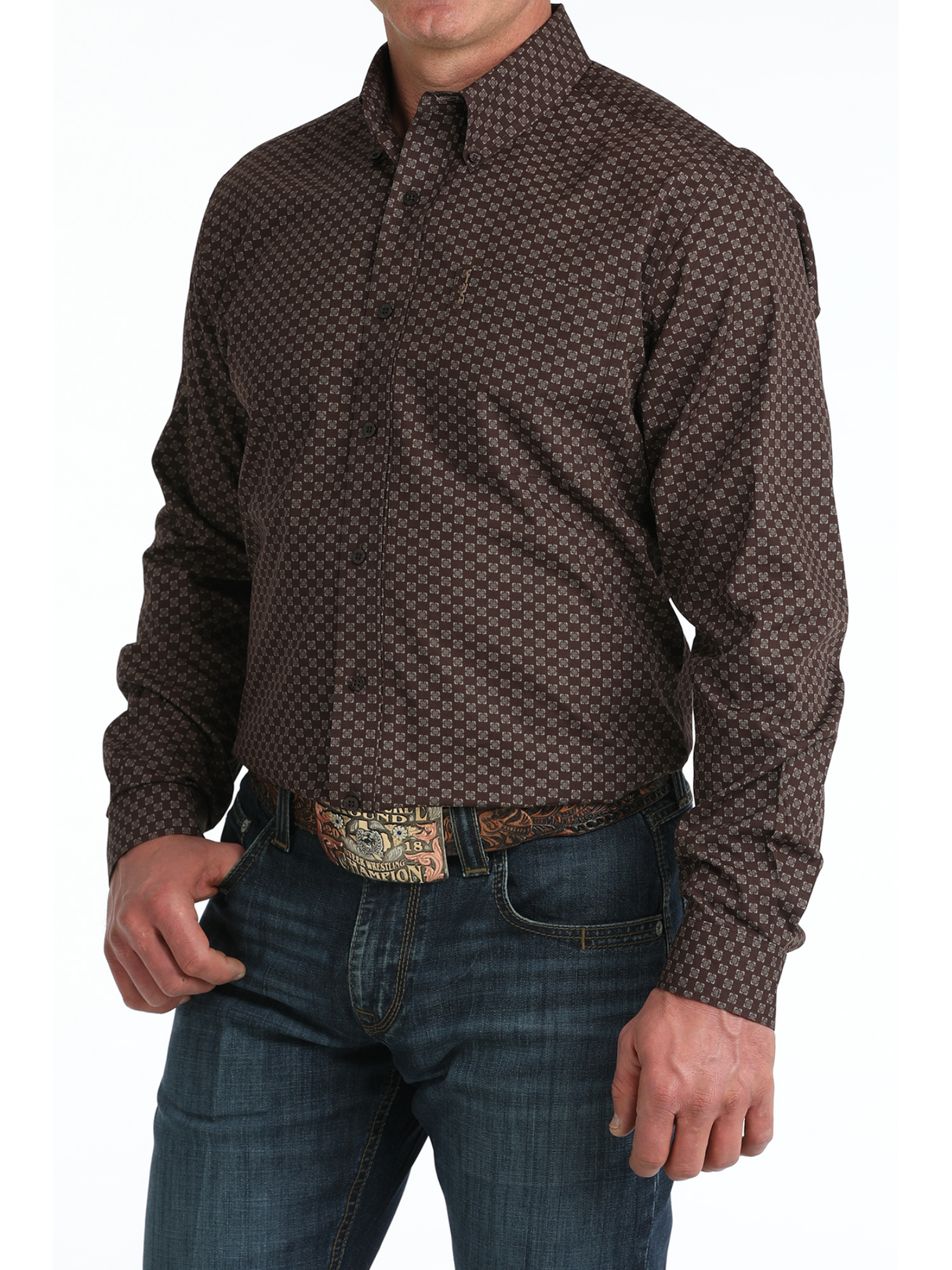 Chemise Western Modern Brown Print - Homme