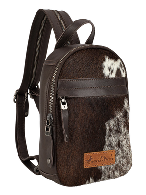 Genuine Leather Convertible Sling Backpack with Cowhide