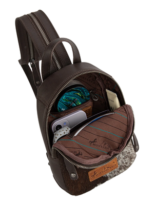 Genuine Leather Convertible Sling Backpack with Cowhide