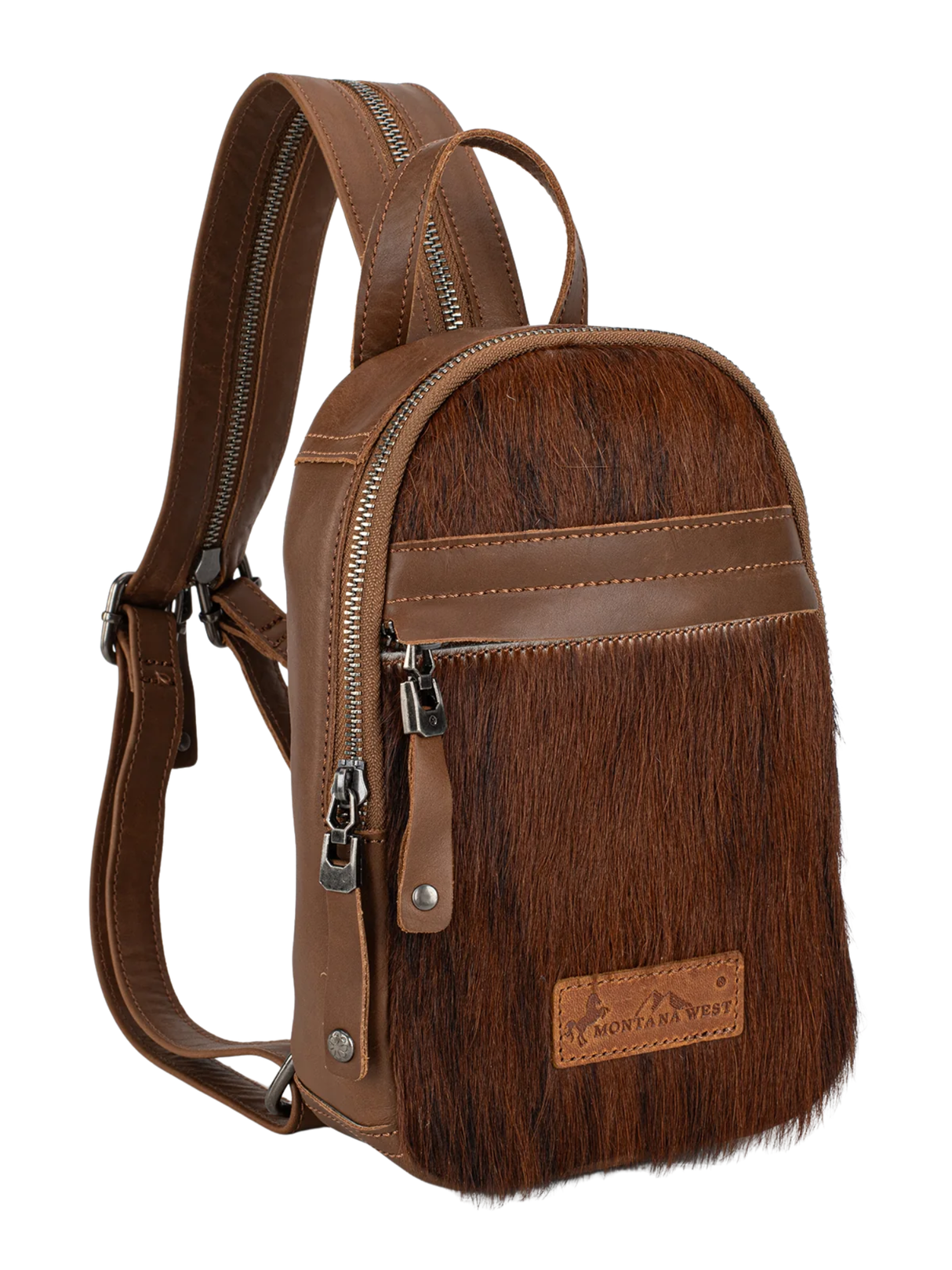 Genuine Leather Convertible Sling Backpack with Cowhide