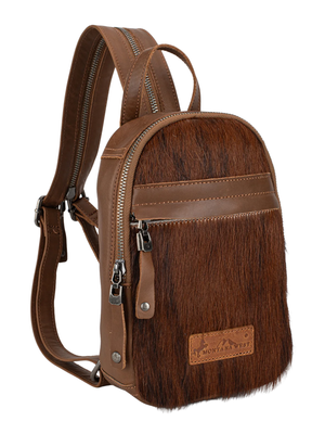 Genuine Leather Convertible Sling Backpack with Cowhide