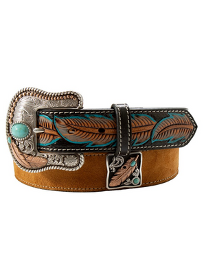 Ceinture avec plumes gravées et concho - Femme