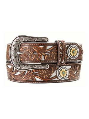 Ceinture en cuir Florale avec conchos - Femme