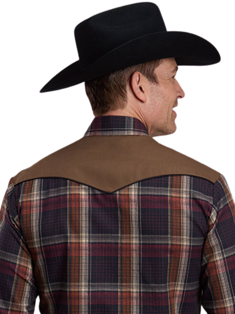 Chemise western à carreaux bruns avec appliqués - Homme