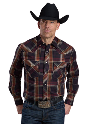 Chemise western à carreaux brun multi - Homme