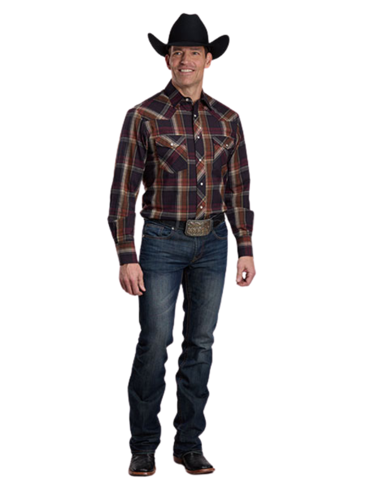 Chemise western à carreaux brun multi - Homme