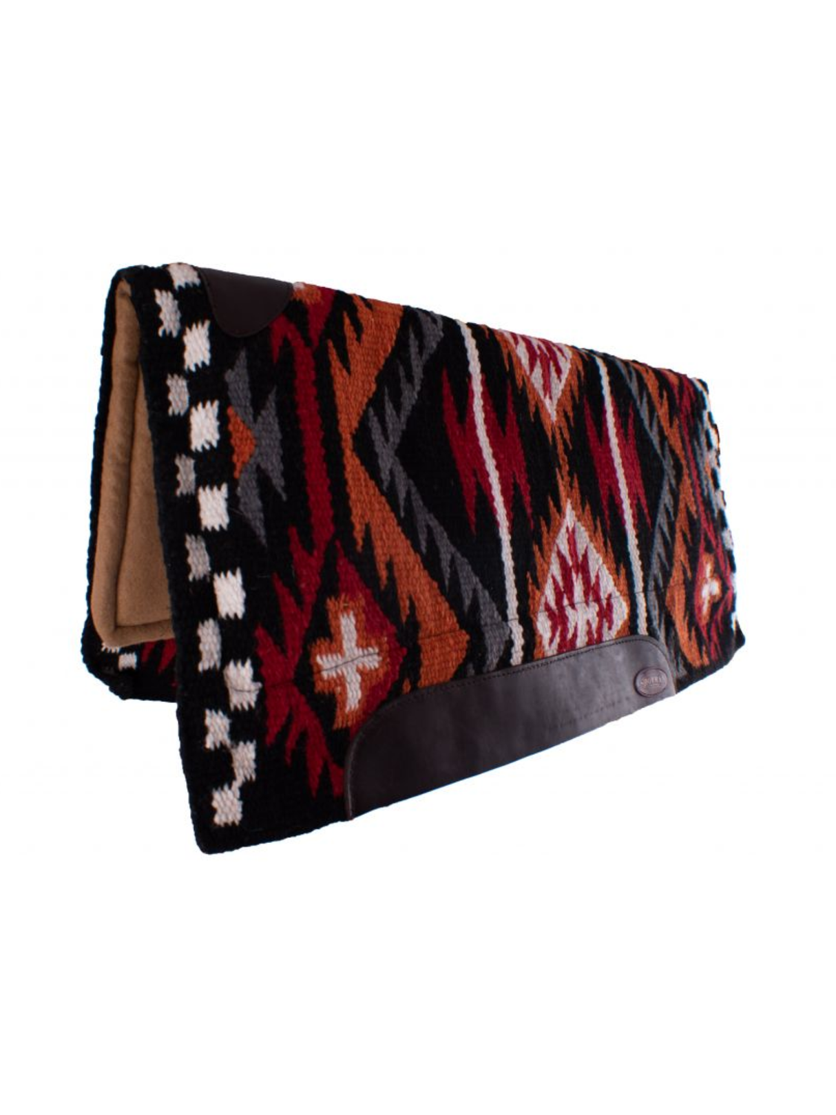 Western rug in red and orange woven wool with memory felt