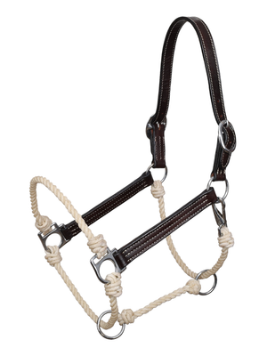 Licou hybride en cuir cousu et corde