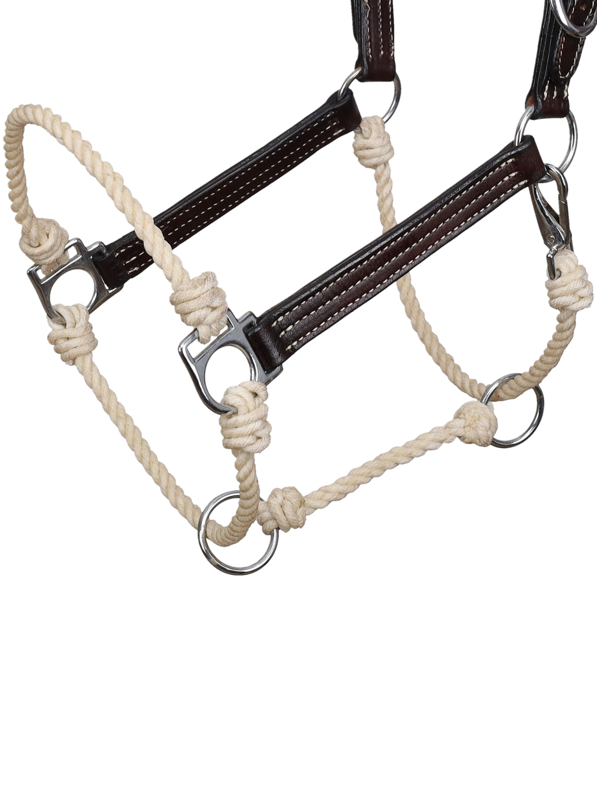Licou hybride en cuir cousu et corde