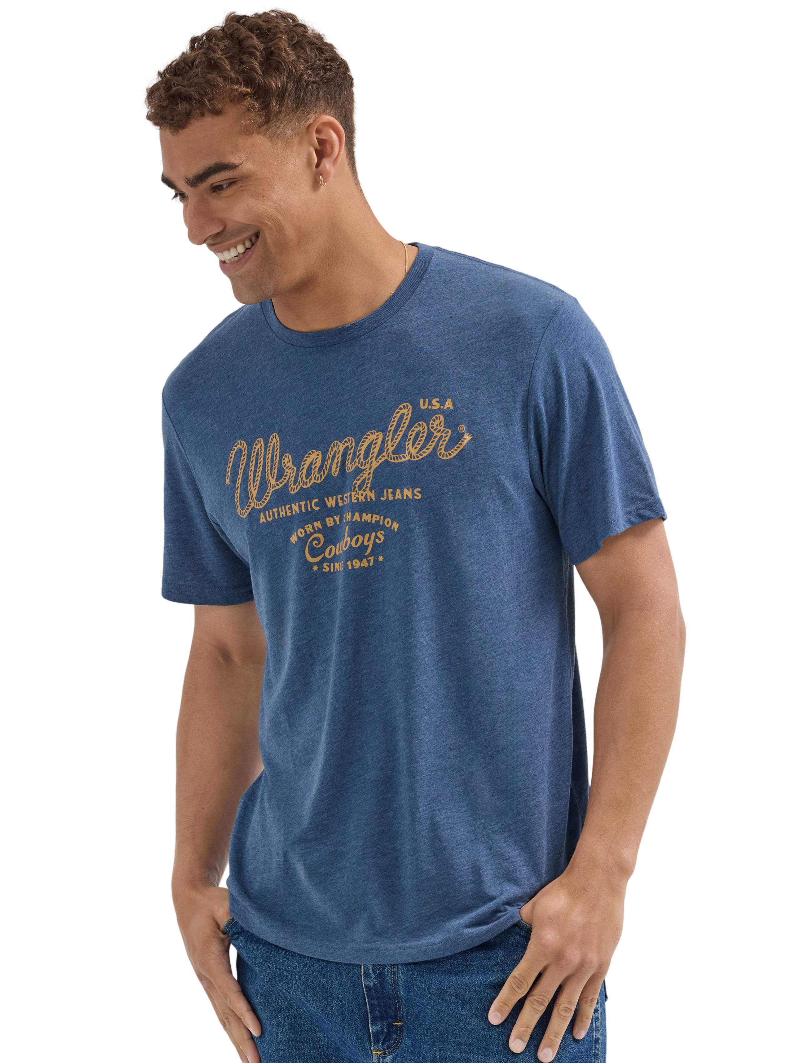 T-shirt Western Wrangler Homme - 100% Coton, Col Rond, Style Cowboy Décontracté