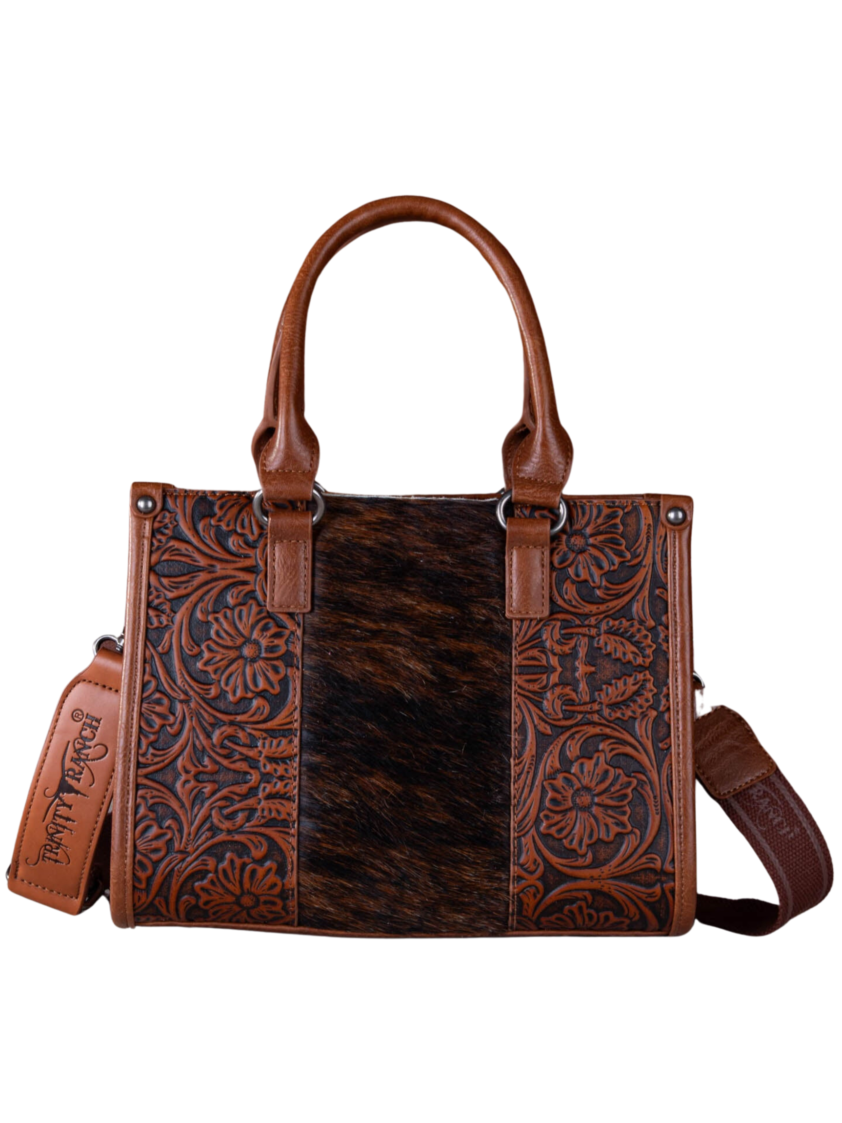 Hair-On Cowhide Tooled Handbag