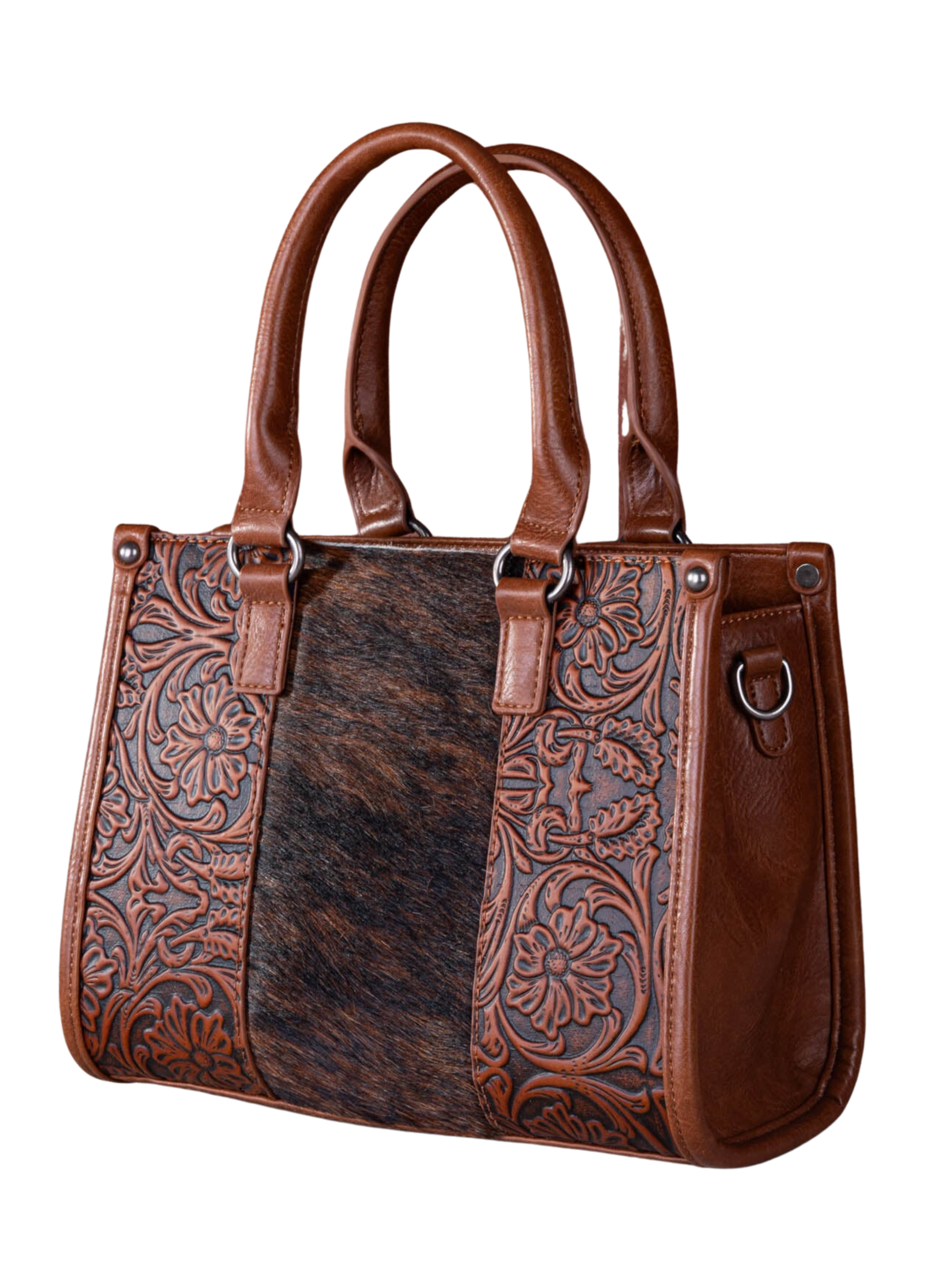 Hair-On Cowhide Tooled Handbag