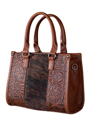 Hair-On Cowhide Tooled Handbag