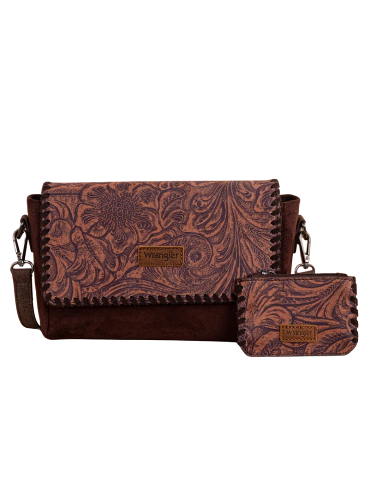 Sac bandoulière Western à imprimé floral vintage avec pochette