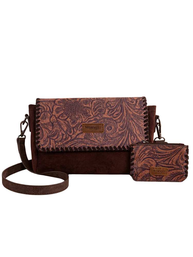Sac bandoulière Western à imprimé floral vintage avec pochette