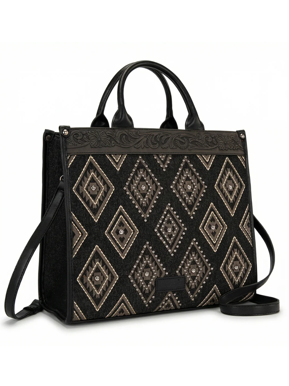 Aztec Studded Denim Crossbody Bag